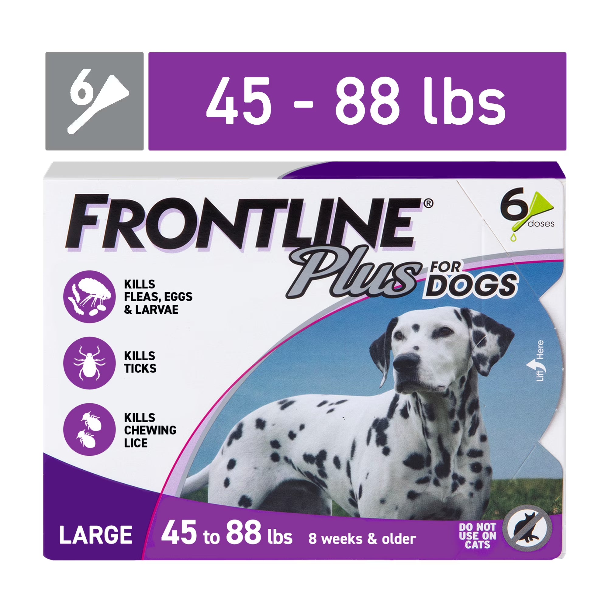 Frontline Plus Flea & Tick Treatment for Large Dogs (45-88 lbs) – 6 Doses